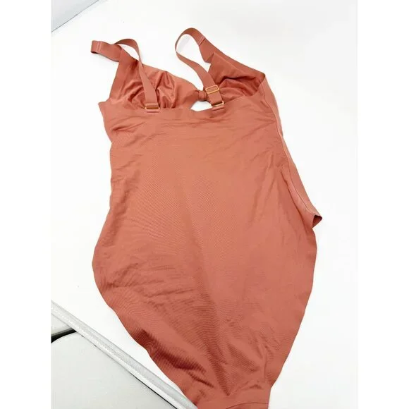 Knix Womens Peekaboo Tie One Piece Cutout V-Neck Bronze Coral Pink Medium